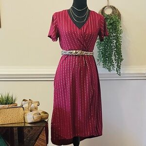 Harlow & Rose Wrap Style Midi Dress with Flutter Sleeves and V-Neck